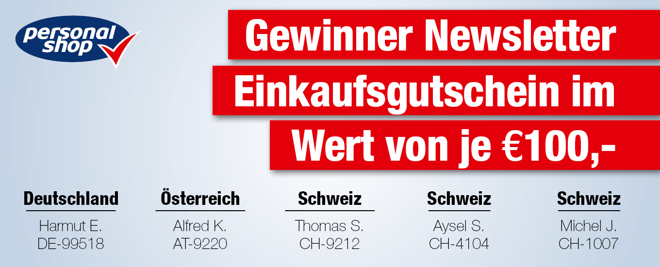 Gewinner Newsletter € 100,- Einkaufsgutschein