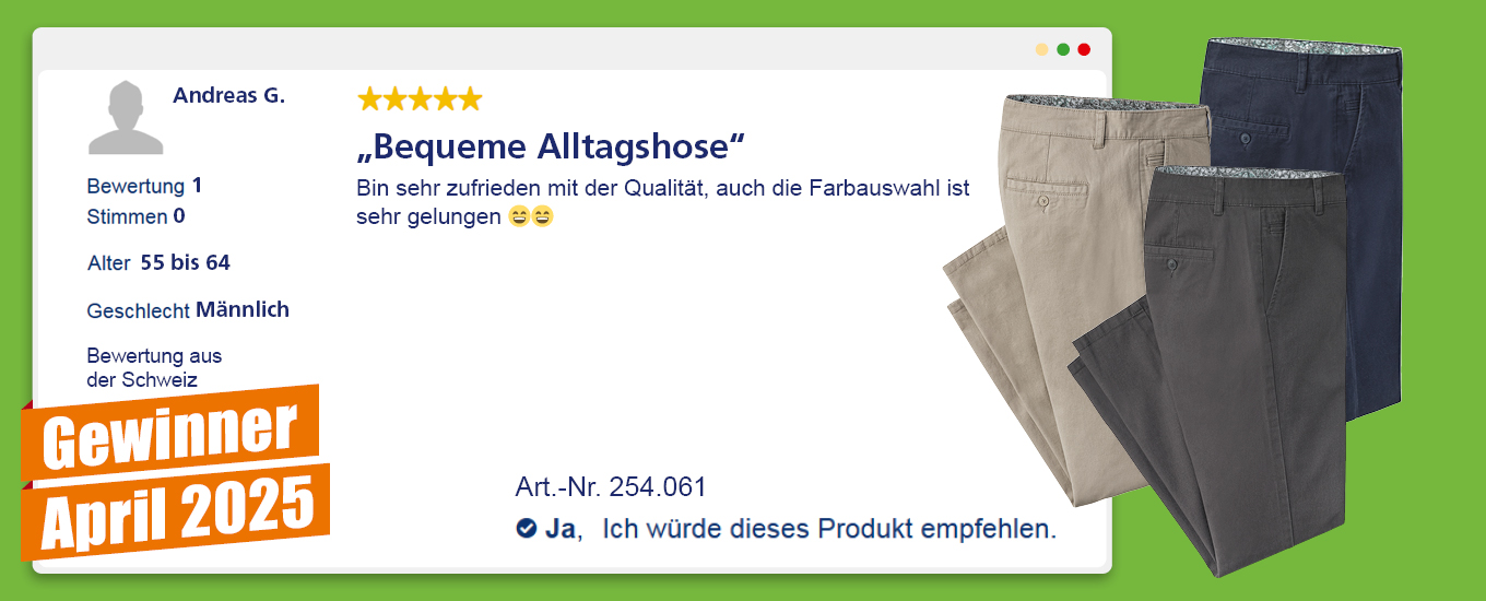 April 2025: Gewinner € 100 für die hilfreichste Produktbewertung