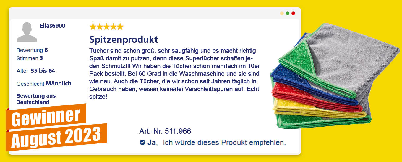 August 2023: Gewinner € 100 für die hilfreichste Produktbewertung