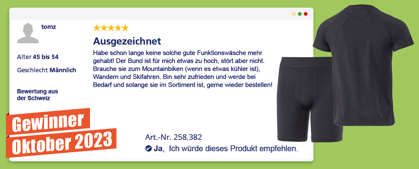 Oktober 2023: Gewinner € 100 für die hilfreichste Produktbewertung