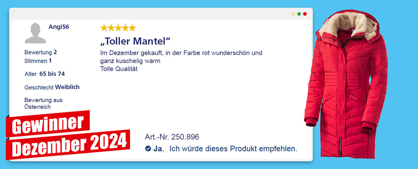 Dezember 2024: Gewinner € 100 für die hilfreichste Produktbewertung
